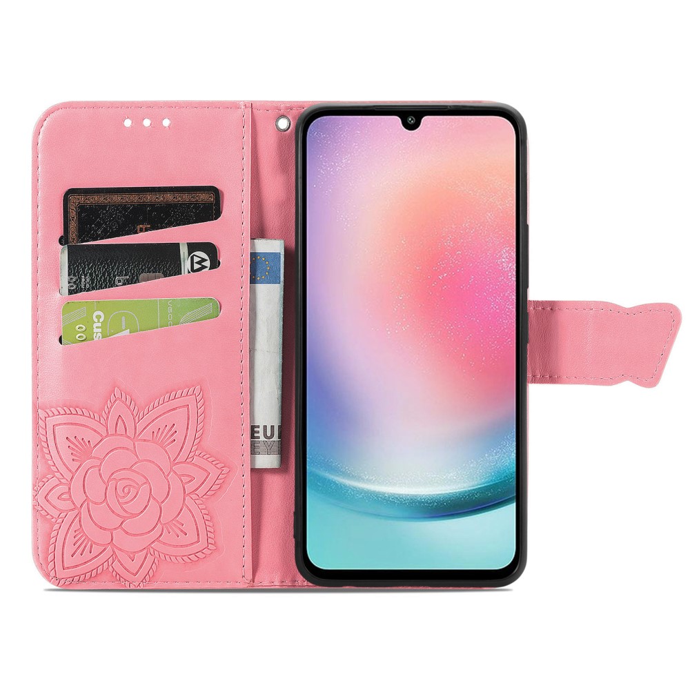  Samsung Galaxy A25 5G Fodral Lder Big Butterfly Rosa - Teknikhallen.se