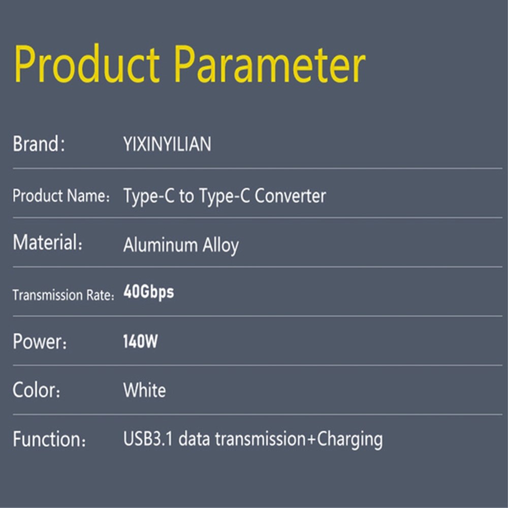  140W USB 3.1 USB-C Hane till USB-C Hona Adapter 8K 40Gbps Vit - Teknikhallen.se