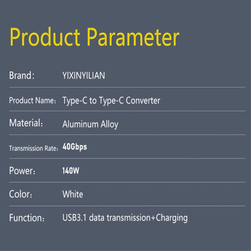  140W USB 3.1 USB-C Hane till USB-C Hane Adapter 8K 40Gbps Vit - Teknikhallen.se