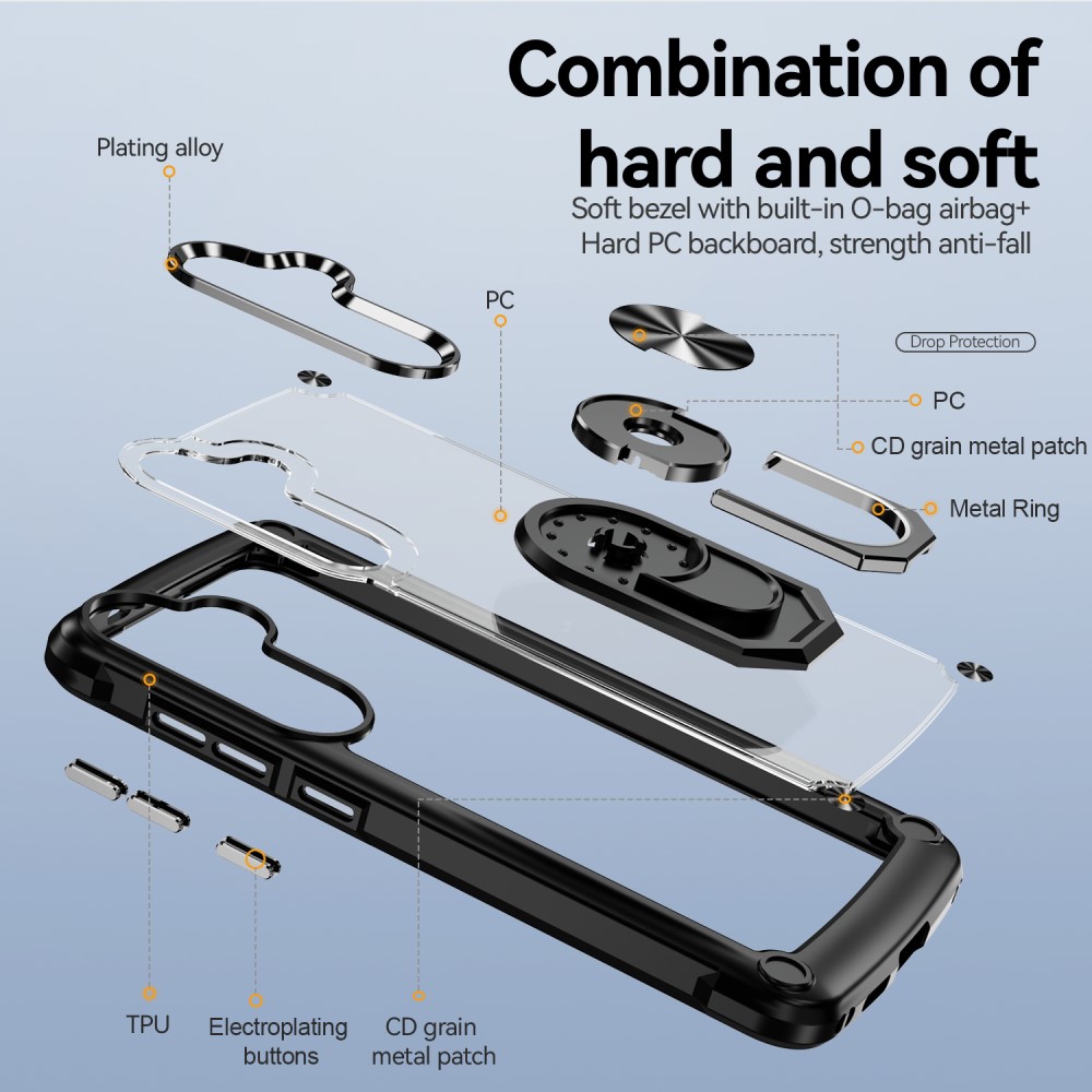  Samsung Galaxy S24 Skal Shockproof Ring Hybrid Svart - Teknikhallen.se