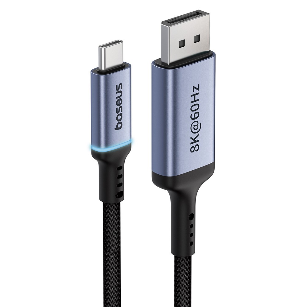 BASEUS Baseus 1.5m USB-C - DisplayPort Nylon Kabel 8K 60Hz Svart - Teknikhallen.se