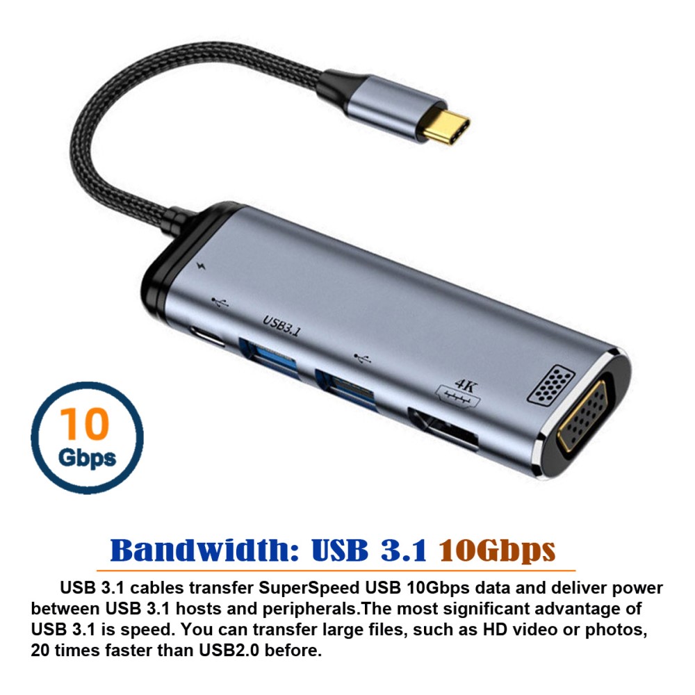  USB-C PD Till VGA/HDMI/USB-C/USB-A 4K 60Hz 1080p Adapter - Teknikhallen.se