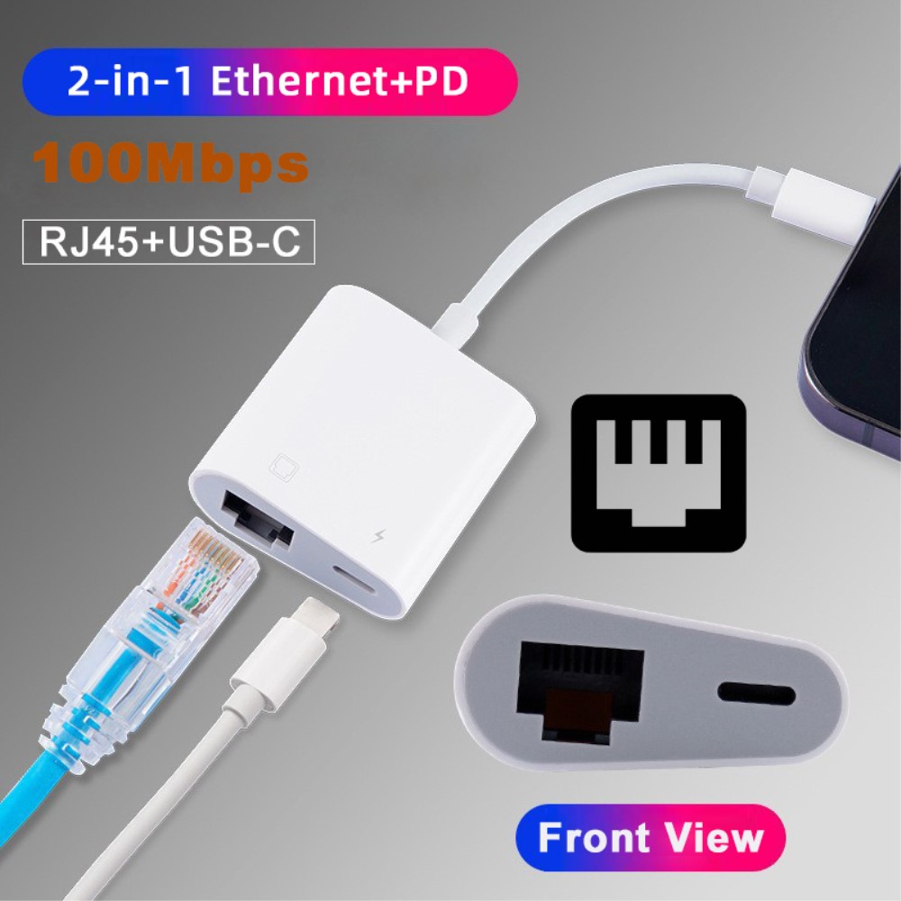  USB-C Till RJ45 / USB-C PD Adapter Vit - Teknikhallen.se