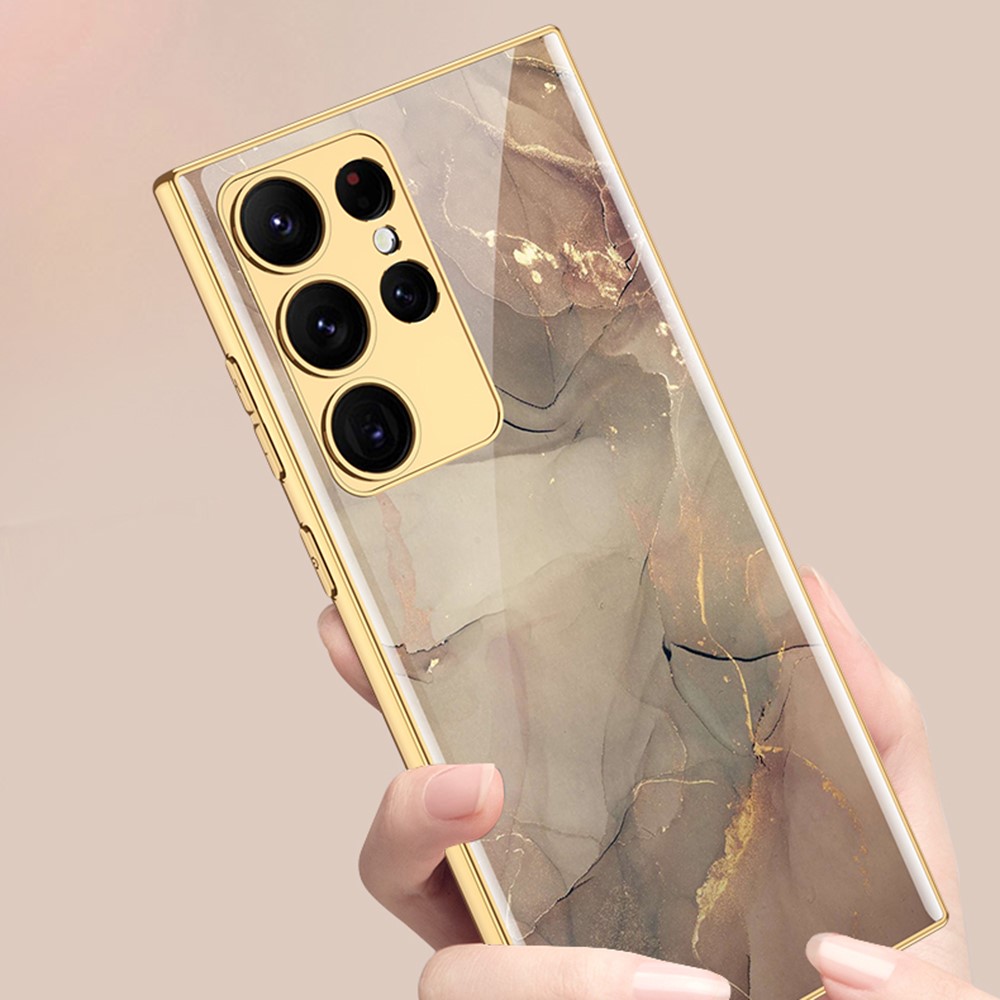 GKK GKK Galaxy S24 Ultra Skal Härdat Glas Electroplate Marmor Guld - Teknikhallen.se