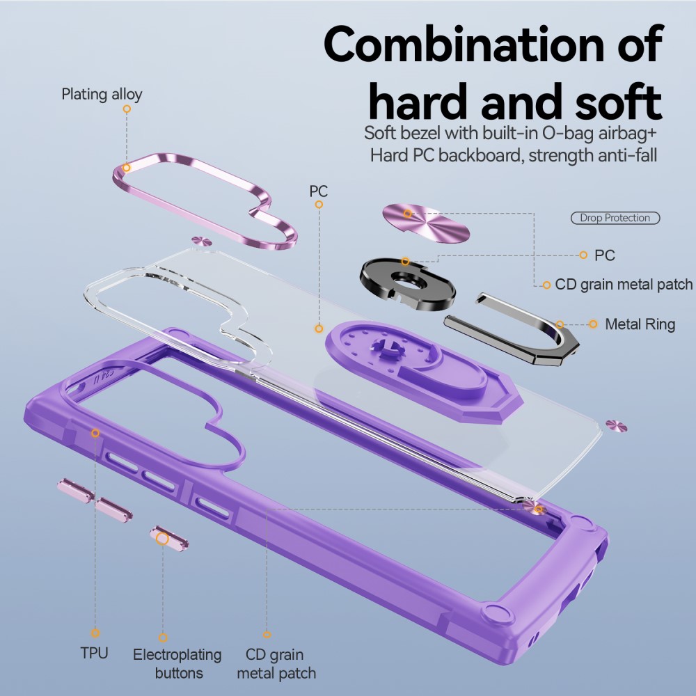  Galaxy S24 Ultra Skal Shockproof Ring Hybrid Lila - Teknikhallen.se