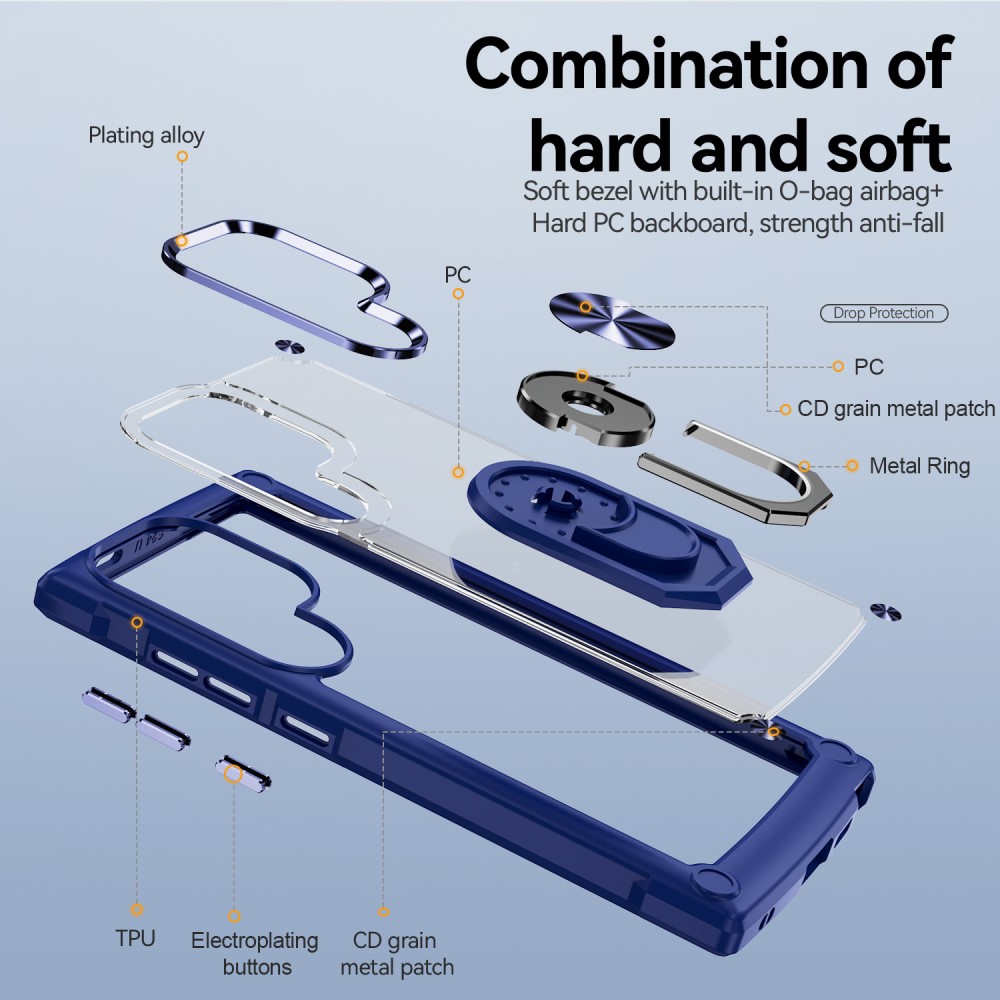  Galaxy S24 Ultra Skal Shockproof Ring Hybrid Blå - Teknikhallen.se