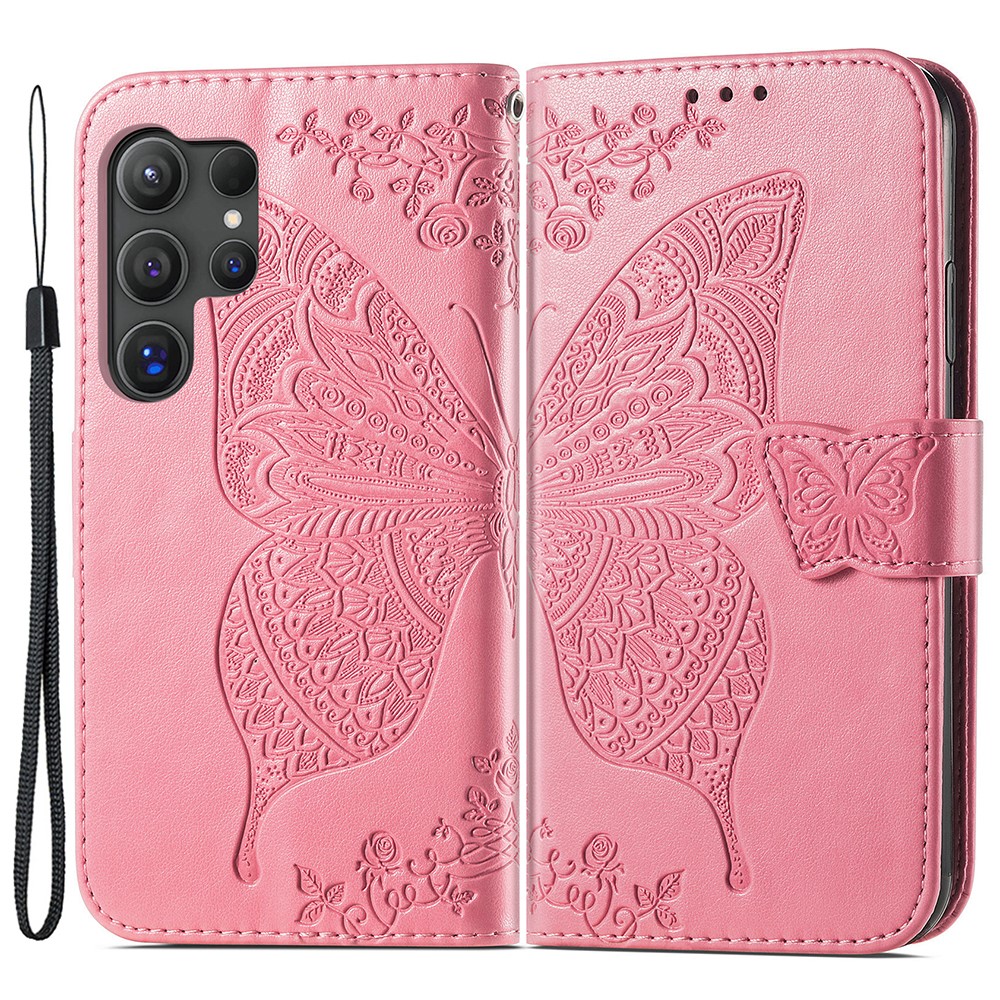  Samsung Galaxy S24 Ultra Fodral Big Butterfly Rosa - Teknikhallen.se