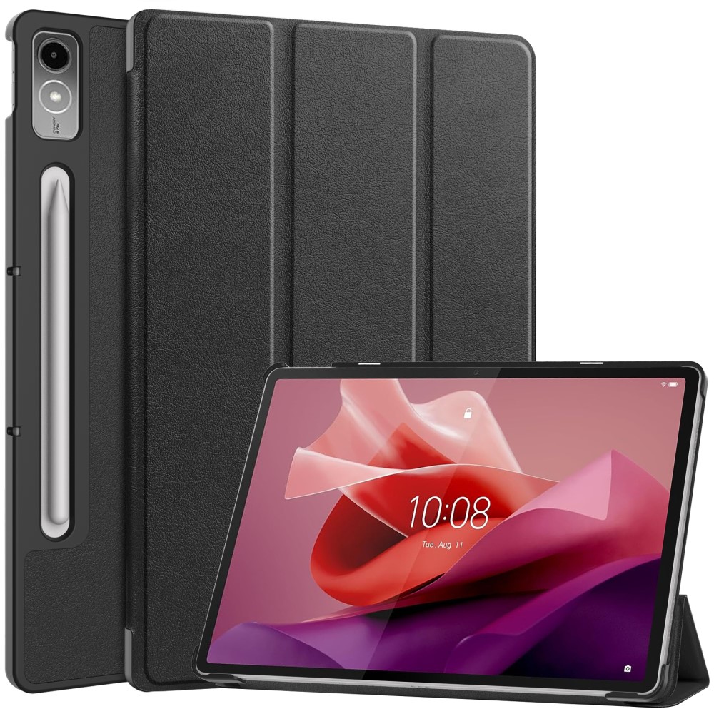  Lenovo Tab P12 Fodral Tri-Fold Läder Svart - Teknikhallen.se