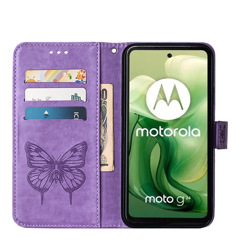  Motorola Moto G04 4G/G24 4G Butterfly Fodral Lila - Teknikhallen.se