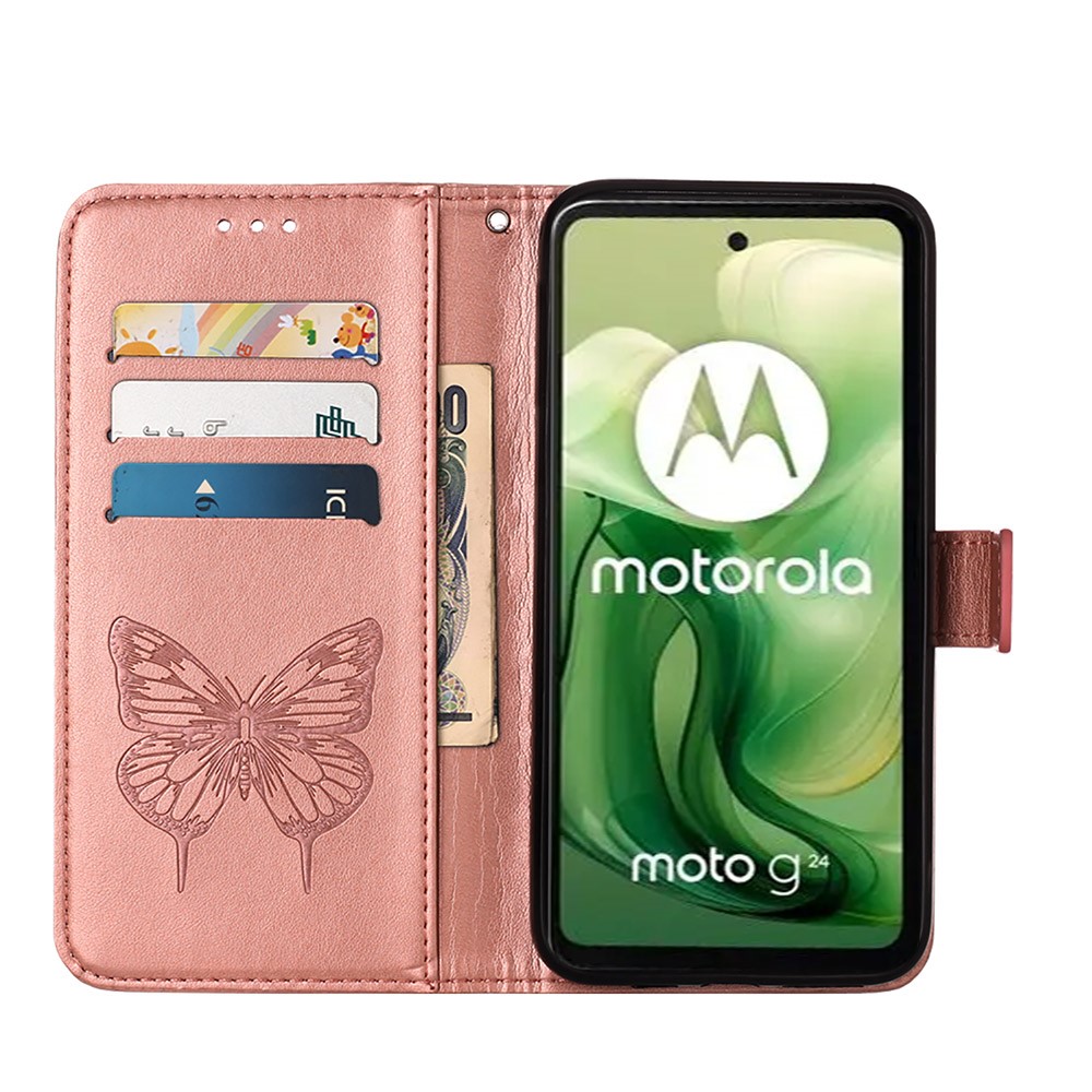  Motorola Moto G04 4G/G24 4G Butterfly Fodral Rosguld - Teknikhallen.se