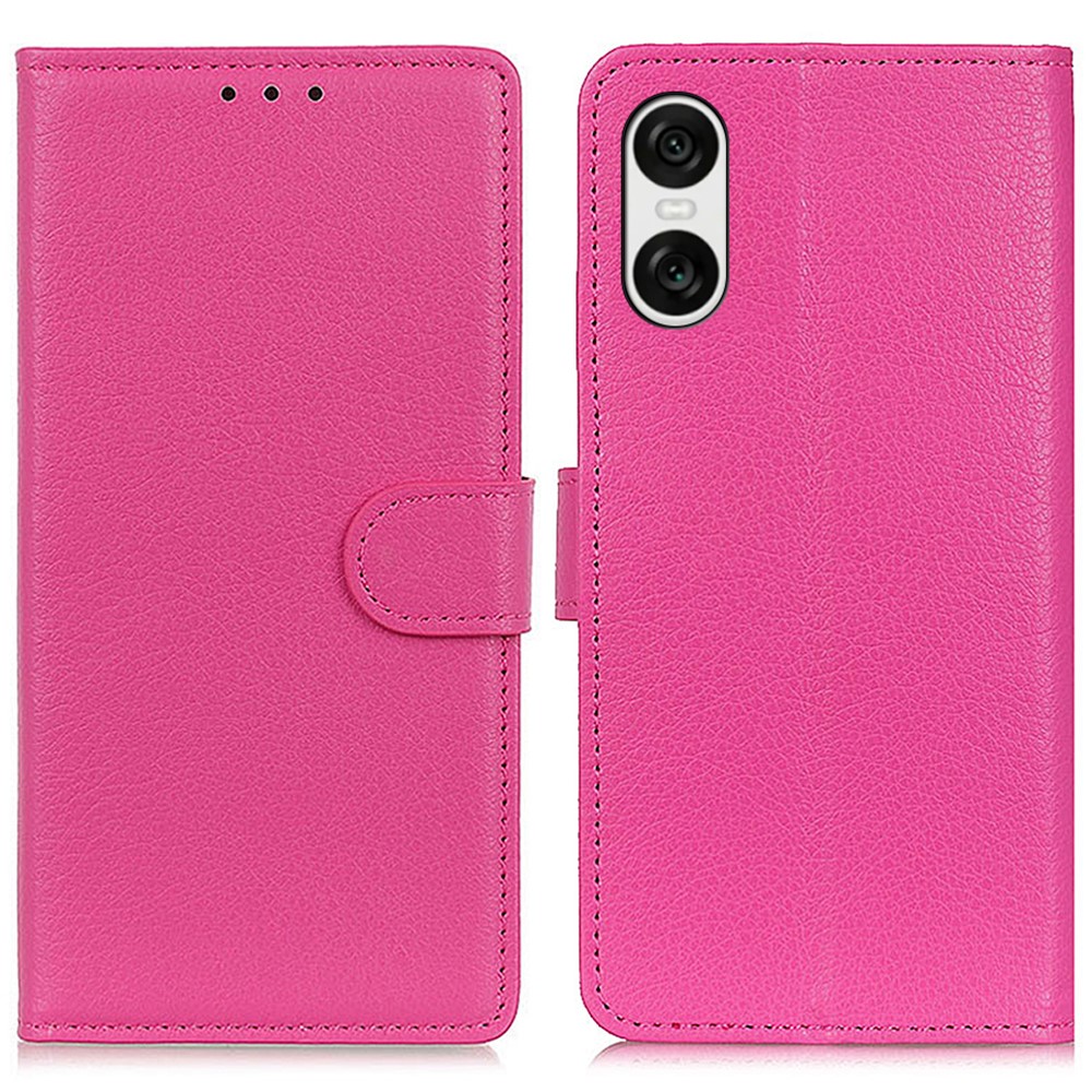  Sony Xperia 10 VI Litchi Lder Fodral Rosa - Teknikhallen.se