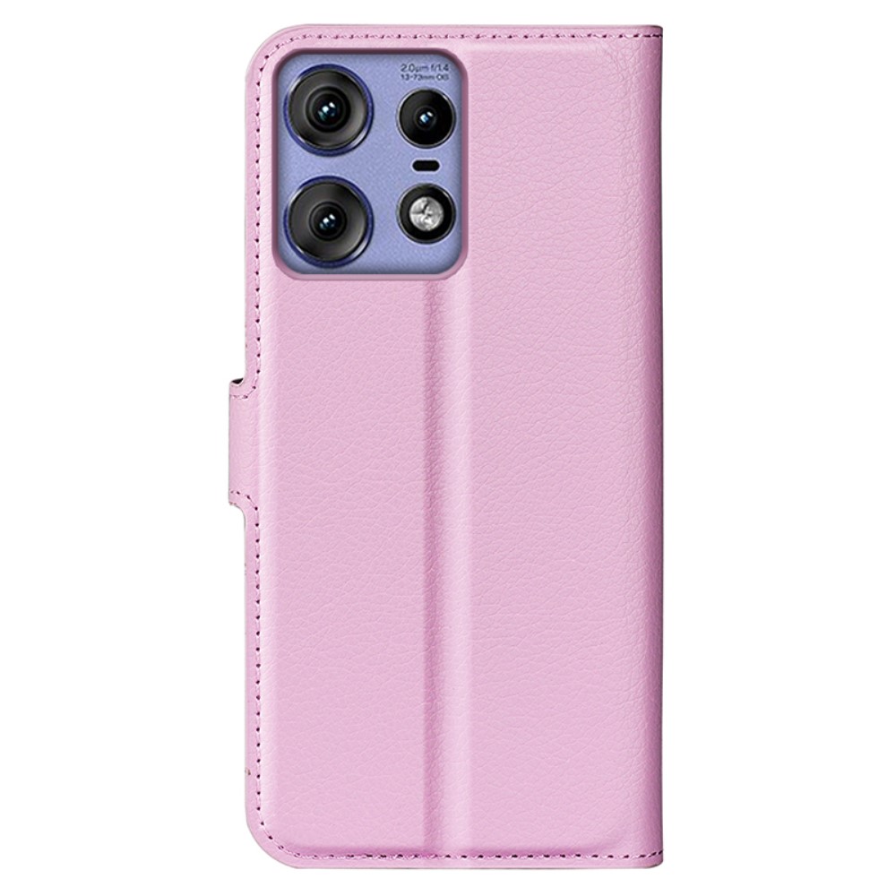  Motorola Edge 50 Pro 5G Litchi Läder Fodral Ljus Rosa - Teknikhallen.se