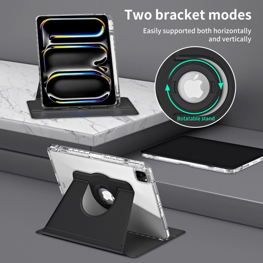  iPad Pro 13 2024 Fodral Hybrid Rotation Penhållare Svart - Teknikhallen.se