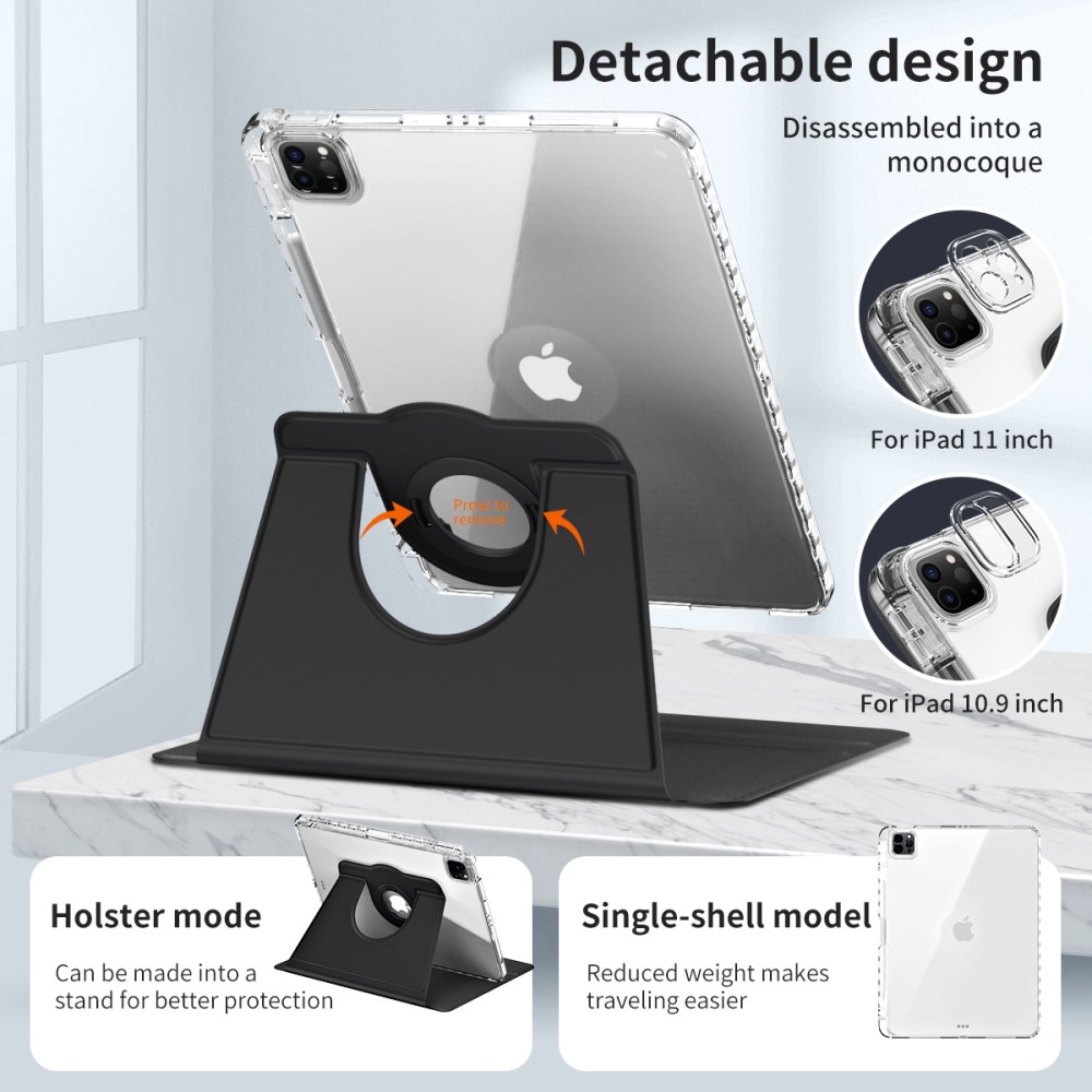  iPad Pro 13 2024 Fodral Hybrid Rotation Penhållare Svart - Teknikhallen.se