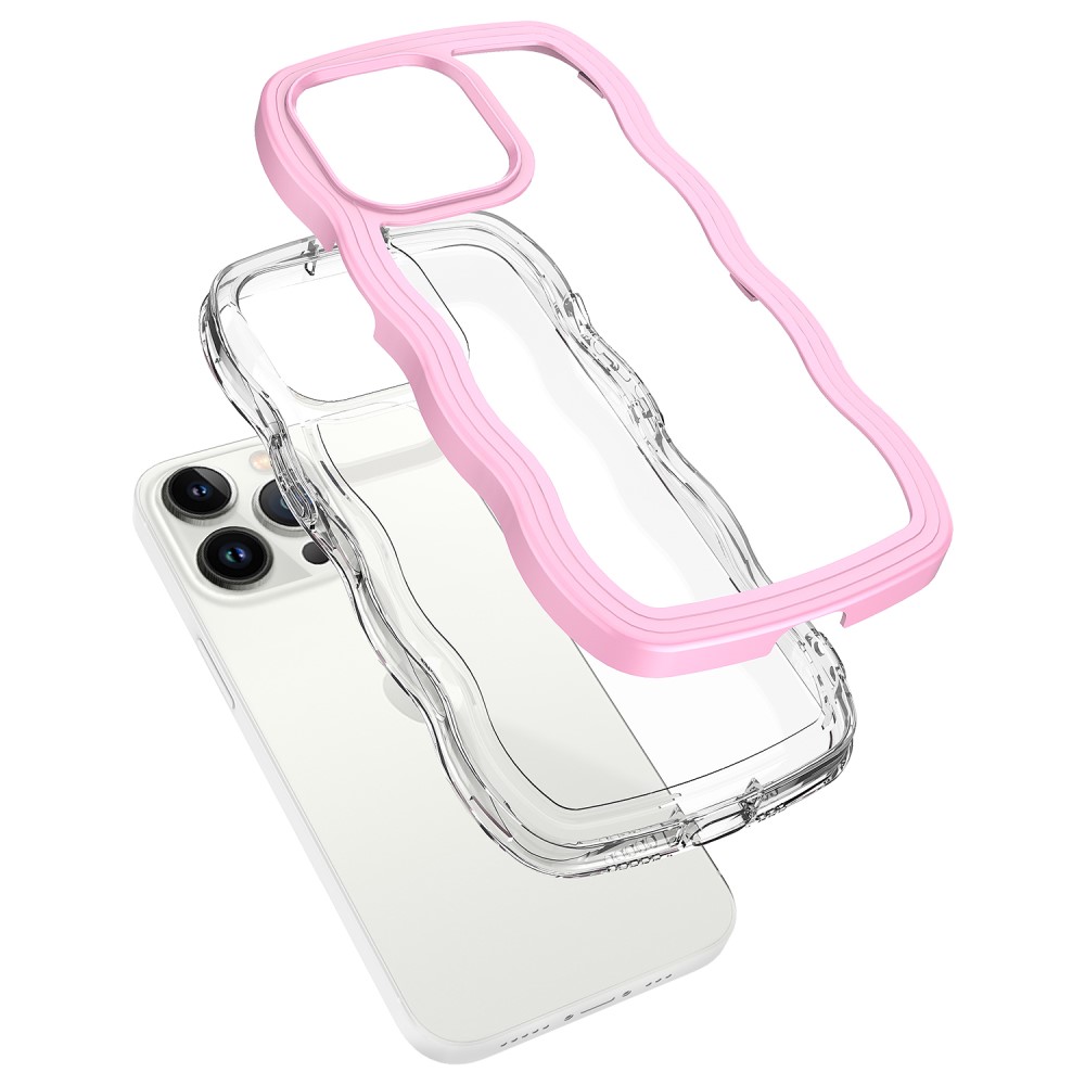  iPhone 15 Pro Max Skal Wavy Hybrid Transparent/Rosa - Teknikhallen.se