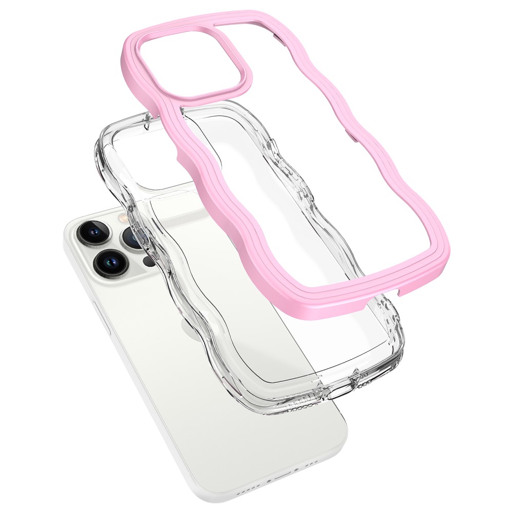  iPhone 15 Pro Skal Wavy Hybrid Transparent/Rosa - Teknikhallen.se