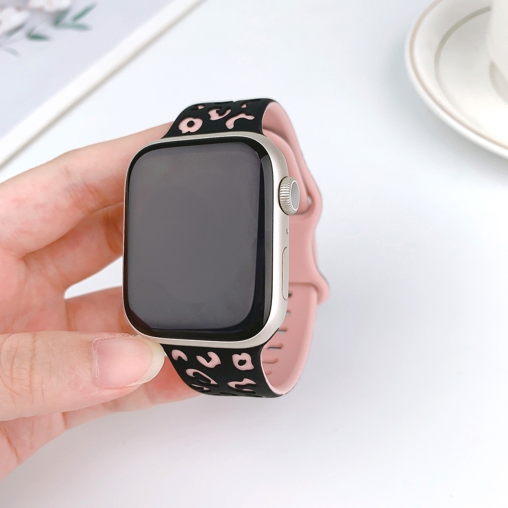  Apple Watch 42/44/45/49 Klockarmband Leopard Svart/Rosa - Teknikhallen.se