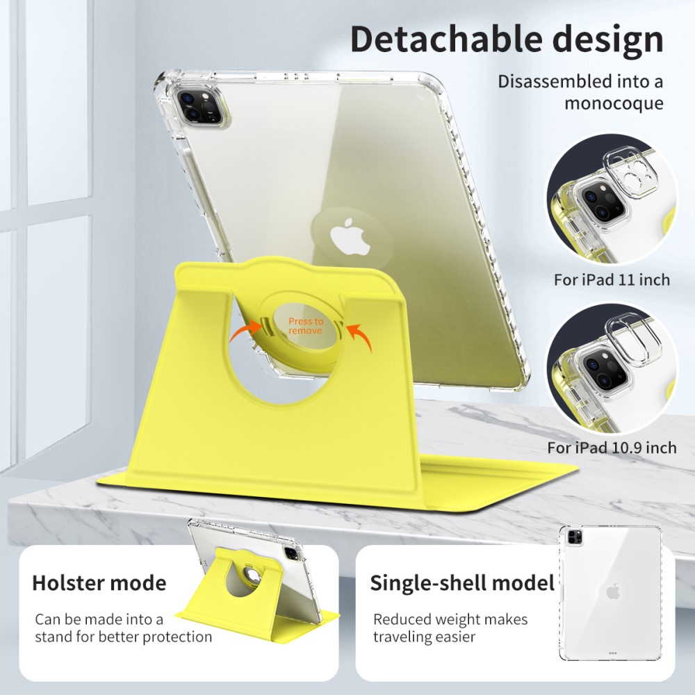  iPad Pro 11 2024 Fodral Hybrid Rotation Pennhållare Gul - Teknikhallen.se