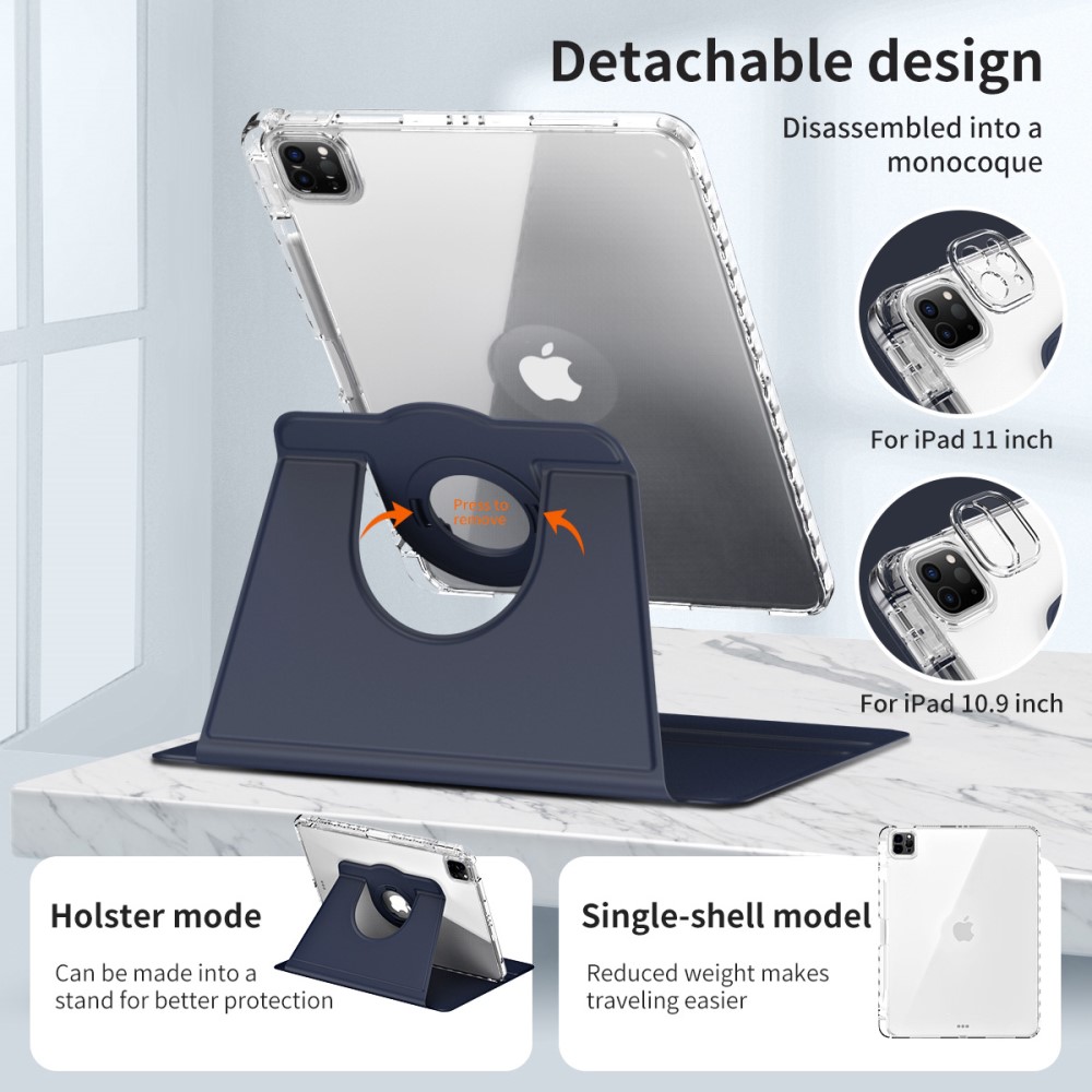  iPad Pro 11 2024 Fodral Hybrid Rotation Pennhållare Mörk Blå - Teknikhallen.se