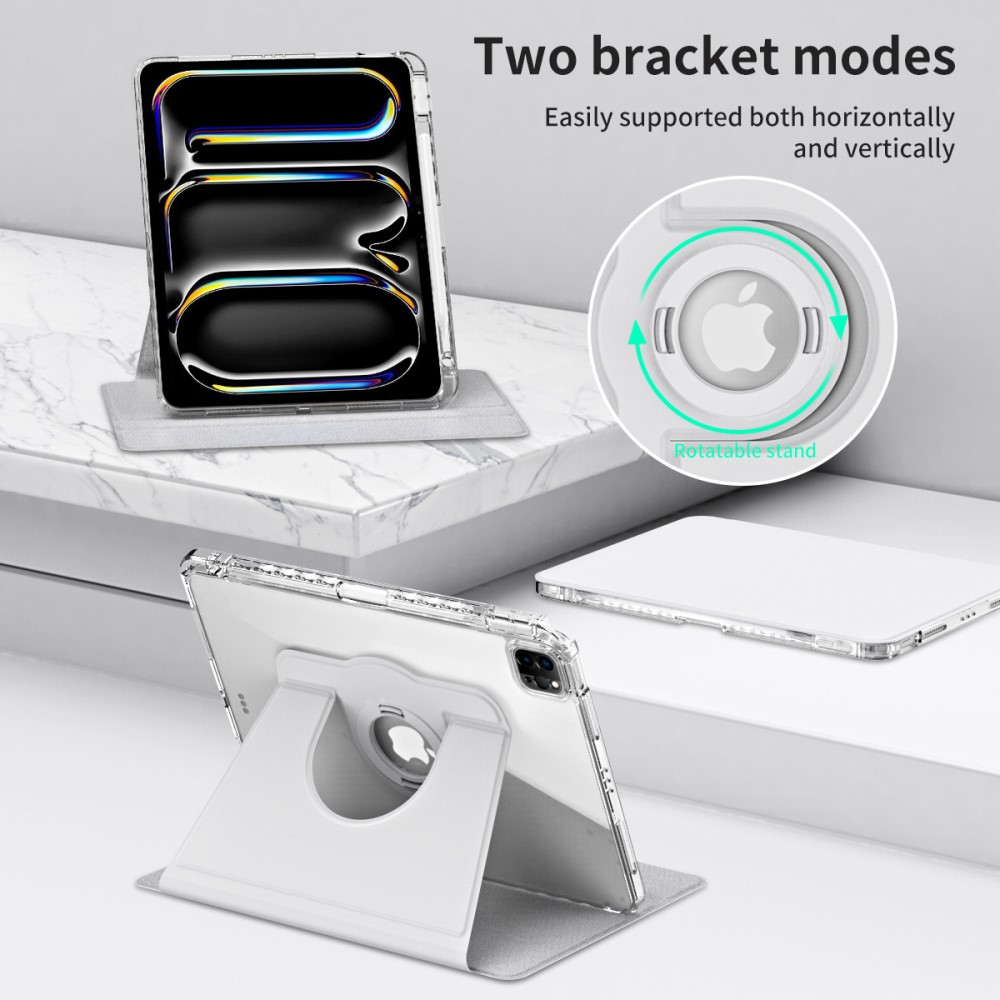  iPad Pro 11 2024 Fodral Hybrid Rotation Pennhållare Vit - Teknikhallen.se