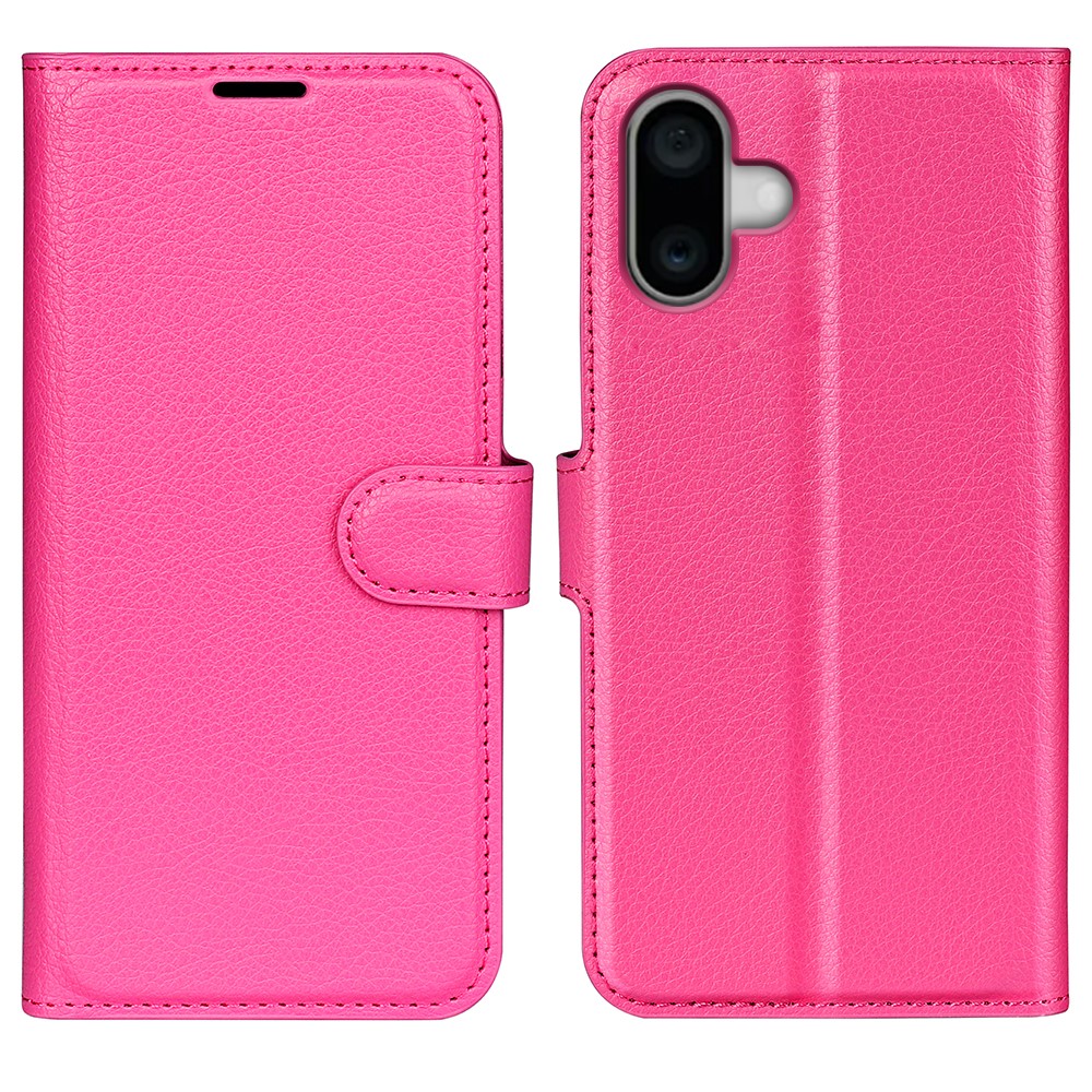  iPhone 16 Fodral Litchi Textur Lder Rosa - Teknikhallen.se