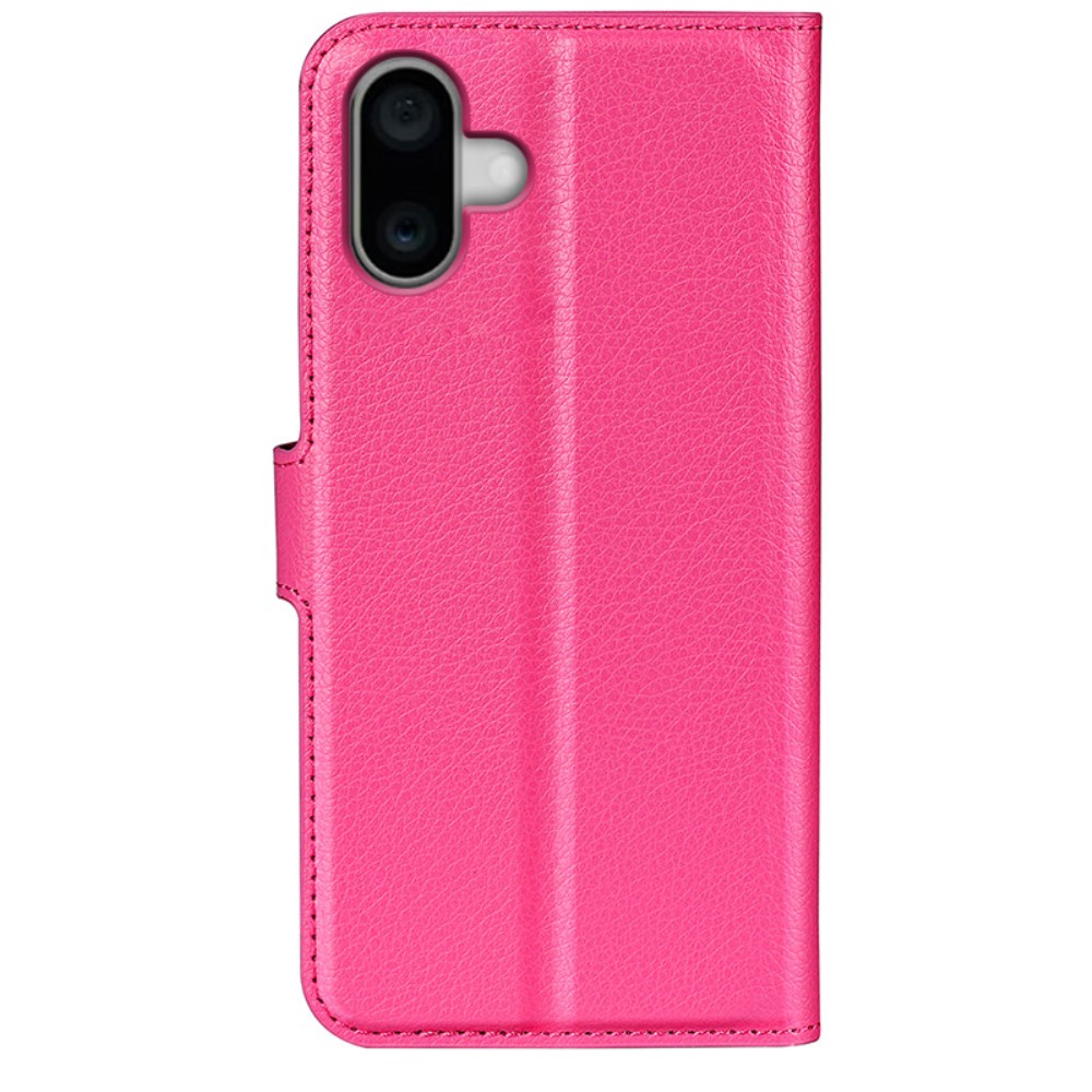  iPhone 16 Fodral Litchi Textur Lder Rosa - Teknikhallen.se