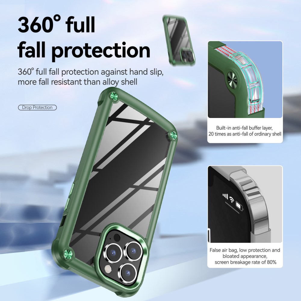  iPhone 16 Pro Skal Shockproof Hybrid Armor Grn - Teknikhallen.se