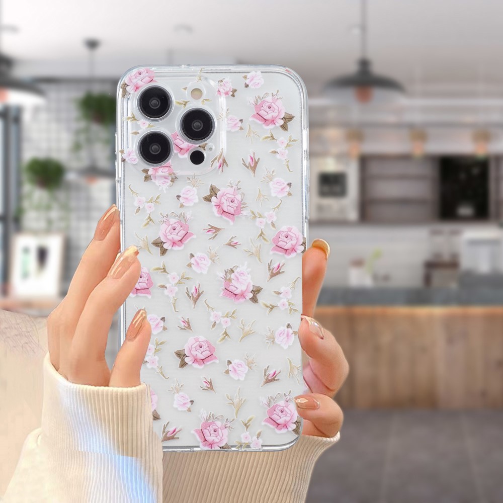  iPhone 16 Pro Skal TPU Rosa Blommor - Teknikhallen.se