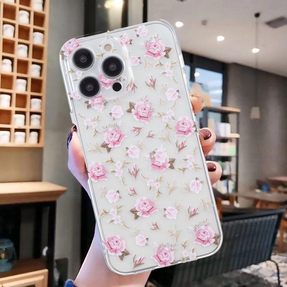  iPhone 16 Pro Skal TPU Rosa Blommor - Teknikhallen.se