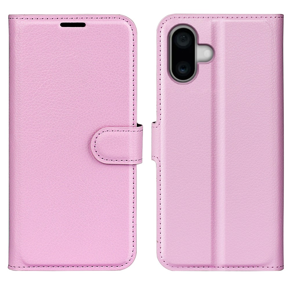  iPhone 16 Plus Fodral Litchi Lder Ljus Rosa - Teknikhallen.se