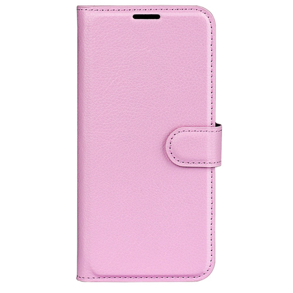  iPhone 16 Plus Fodral Litchi Lder Ljus Rosa - Teknikhallen.se