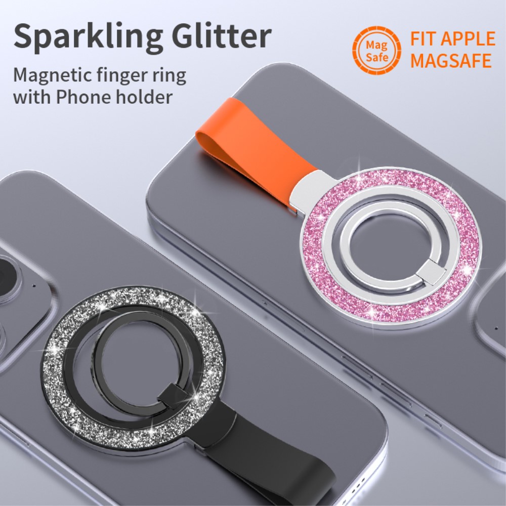  Magnetisk MagSafe Ring Hållare Glitter Silver/Svart - Teknikhallen.se