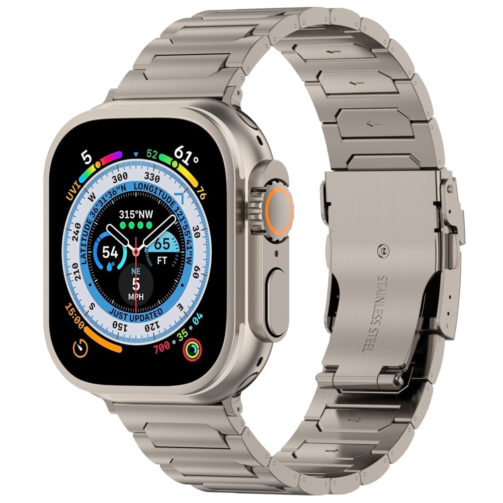  Apple Watch 42/44/45/49 mm Armband Metall Titanium - Teknikhallen.se