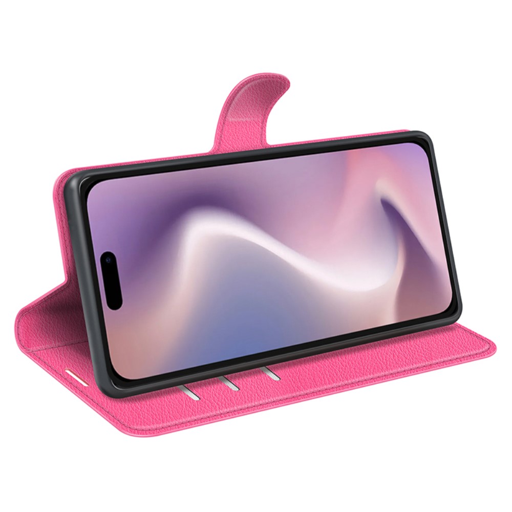  iPhone 16 Pro Max Fodral Litchi Lder Textur Rosa - Teknikhallen.se