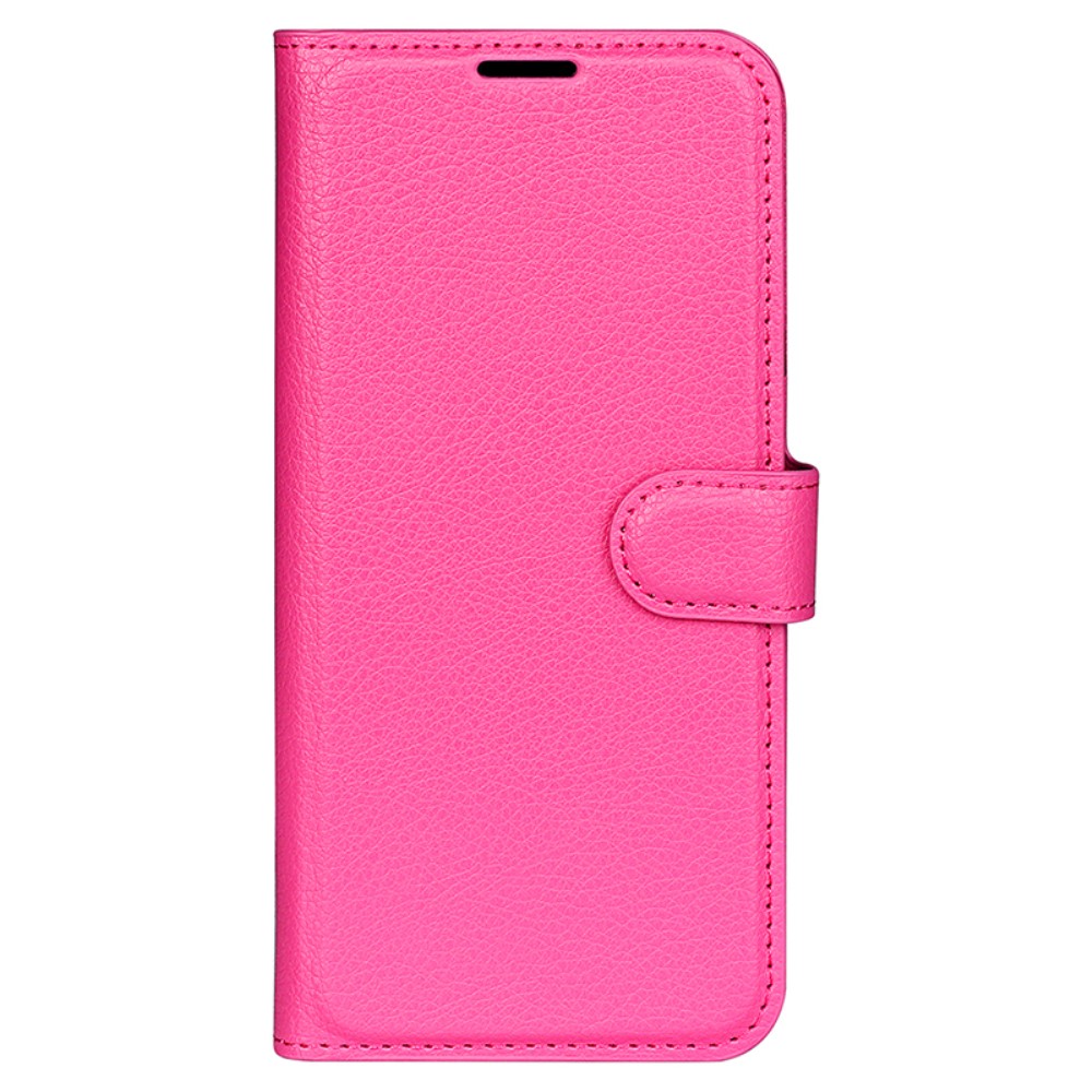  iPhone 16 Pro Max Fodral Litchi Lder Textur Rosa - Teknikhallen.se