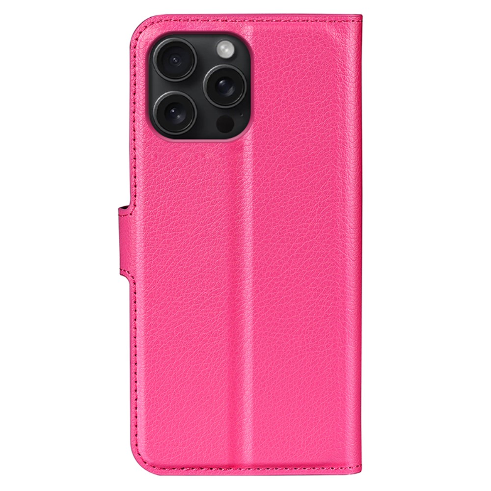  iPhone 16 Pro Max Fodral Litchi Lder Textur Rosa - Teknikhallen.se