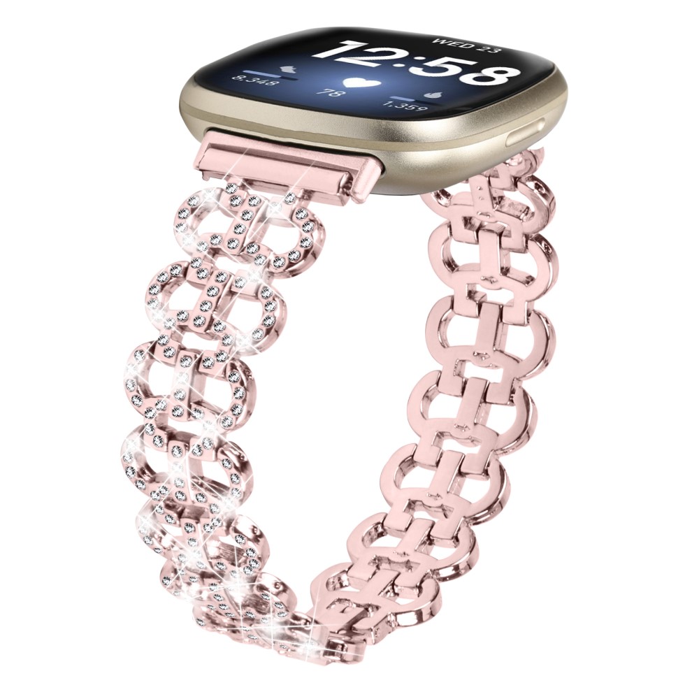  Fitbit Versa 4/Sense 2 Armband Metall Bling Rosa - Teknikhallen.se