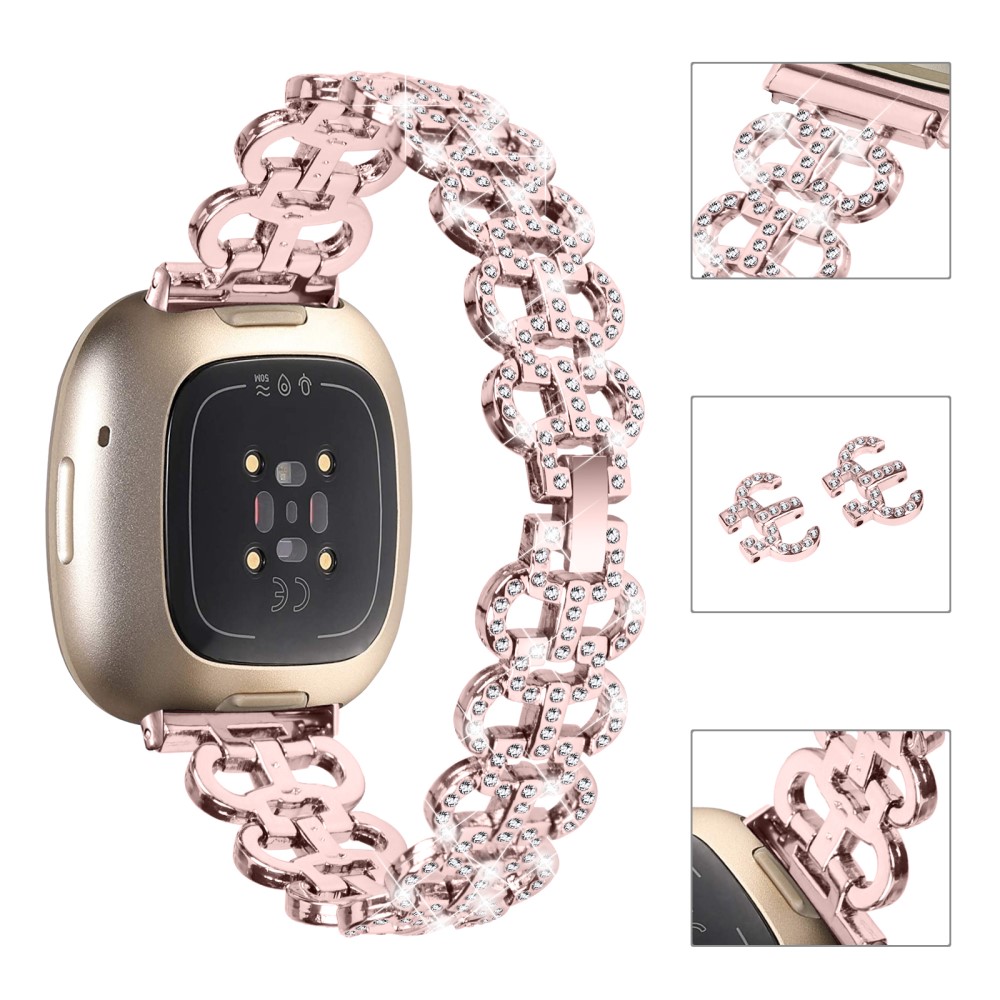  Fitbit Versa 4/Sense 2 Armband Metall Bling Rosa - Teknikhallen.se