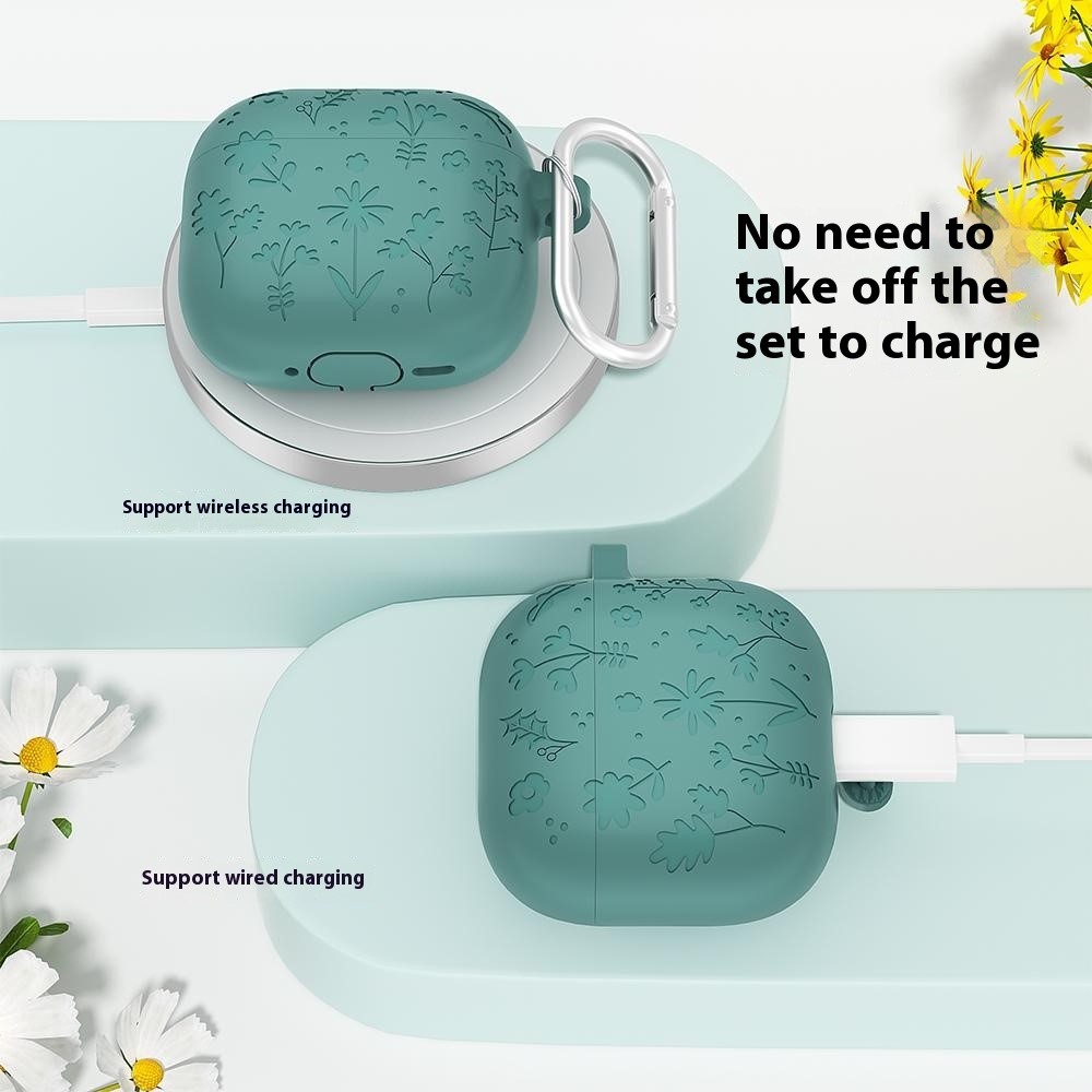  AirPods 4 Skal Med Motiv Blommor Silikon Grön - Teknikhallen.se