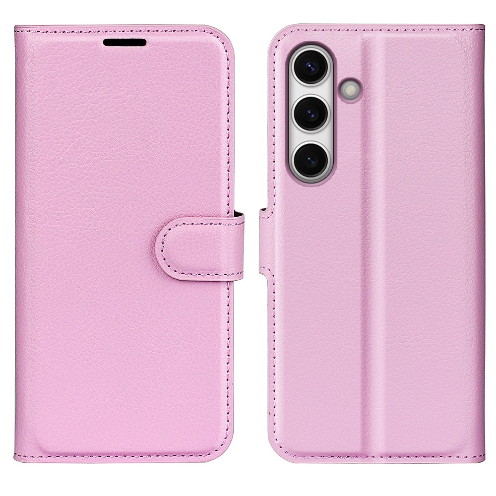  Samsung Galaxy S24 FE Fodral Litchi Lder Textur Ljus Rosa - Teknikhallen.se