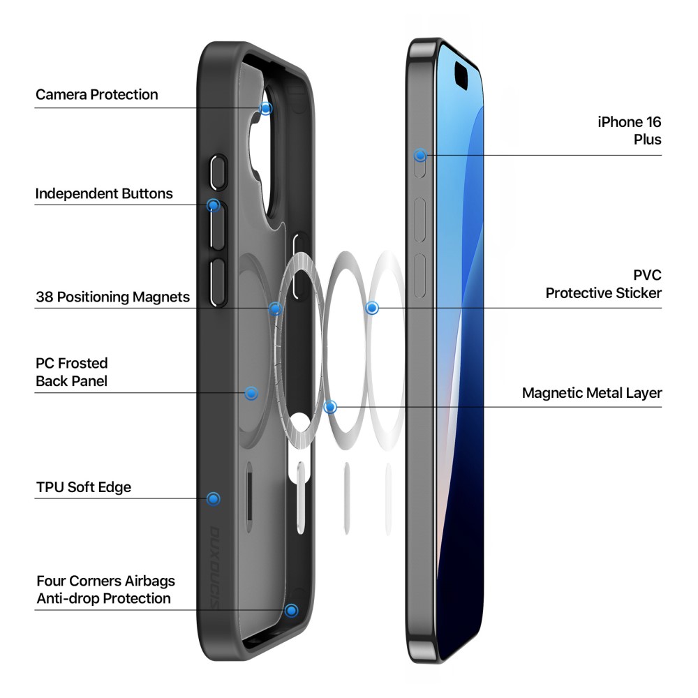 DUX DUCIS DUX DUCIS iPhone 16 Plus Skal Magsafe Yind Series Matt Svart - Teknikhallen.se