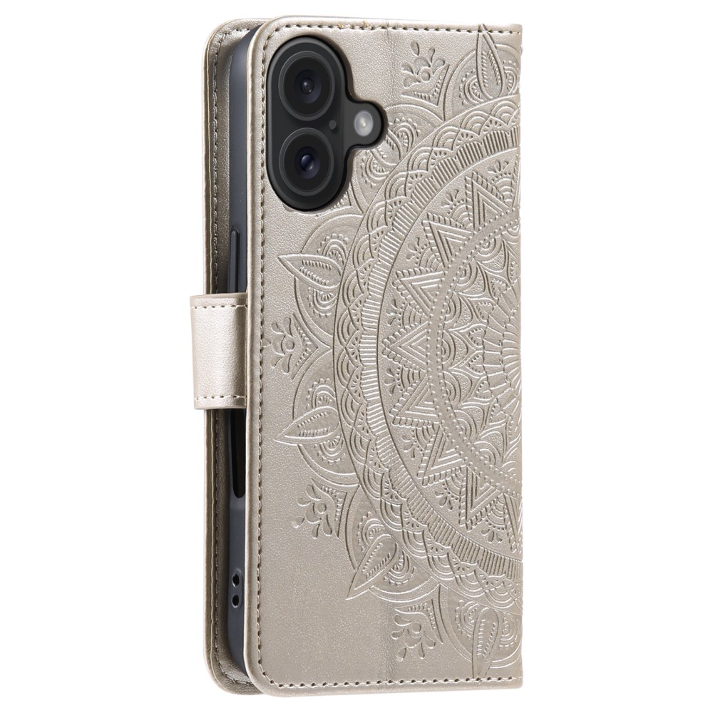  iPhone 16 Fodral Mandala Läder Guld - Teknikhallen.se