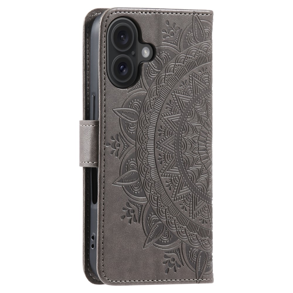  iPhone 16 Fodral Mandala Läder Grå - Teknikhallen.se