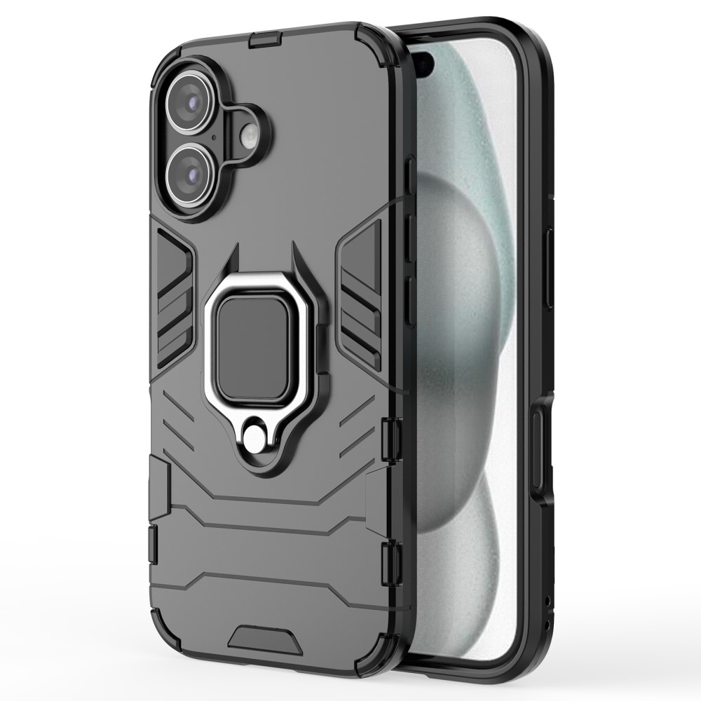  iPhone 16 Skal Hybrid Ring Armor Svart - Teknikhallen.se