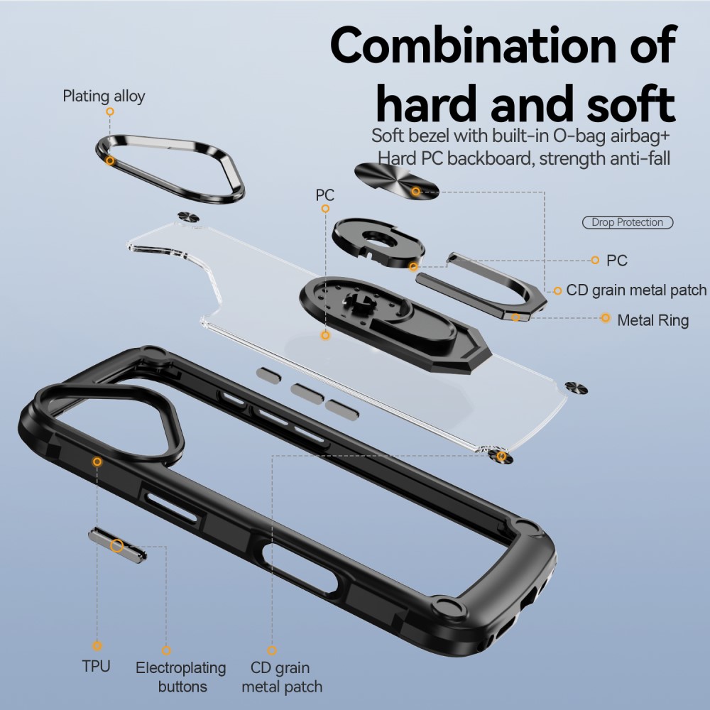  iPhone 16 Skal Shockproof Ring Hybrid Svart - Teknikhallen.se