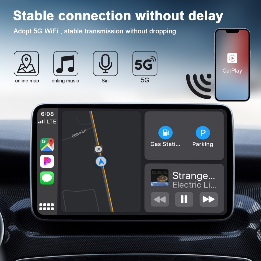  Trådlös CarPlay Adapter För Trådbundna CarPlay Bilar Svart - Teknikhallen.se