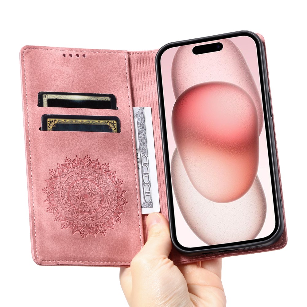  iPhone 16 Pro Max Fodral Mandala Flip Läder Roséguld - Teknikhallen.se