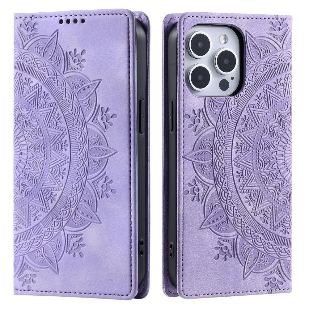  iPhone 16 Pro Max Fodral Mandala Flip Läder Lila - Teknikhallen.se