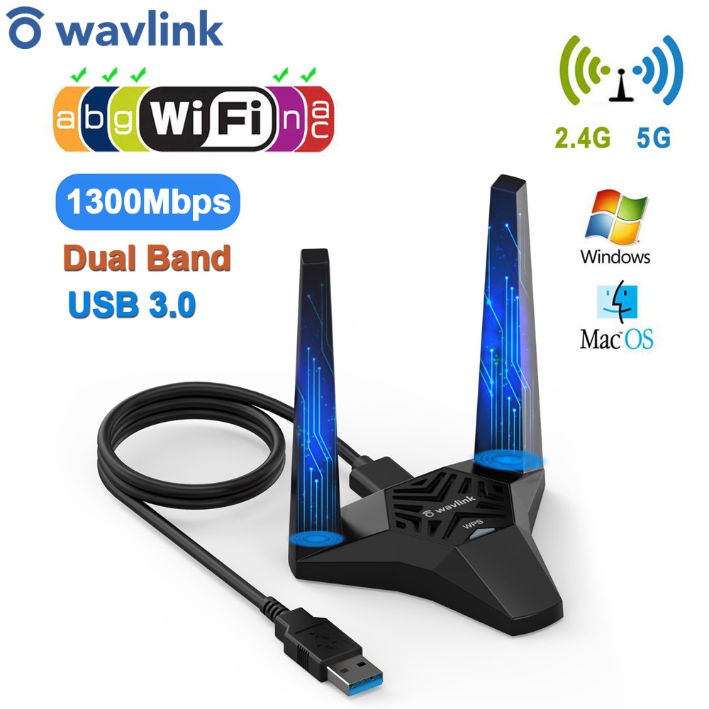 Wavlink Wavlink Externt Nätverkskort AC1300M Dual-Band USB 3.0 - Teknikhallen.se