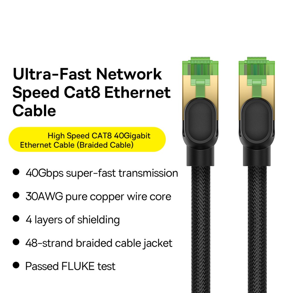 BASEUS BASEUS 8 m Cat8 40Gbps RJ45 Nätverkskabel Svart - Teknikhallen.se